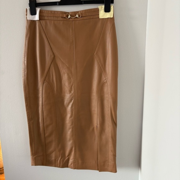 Karen Millen Leather Pencil Belt Feature Skirt with Slit In Tan Size US 8 Rare! - Picture 8 of 12